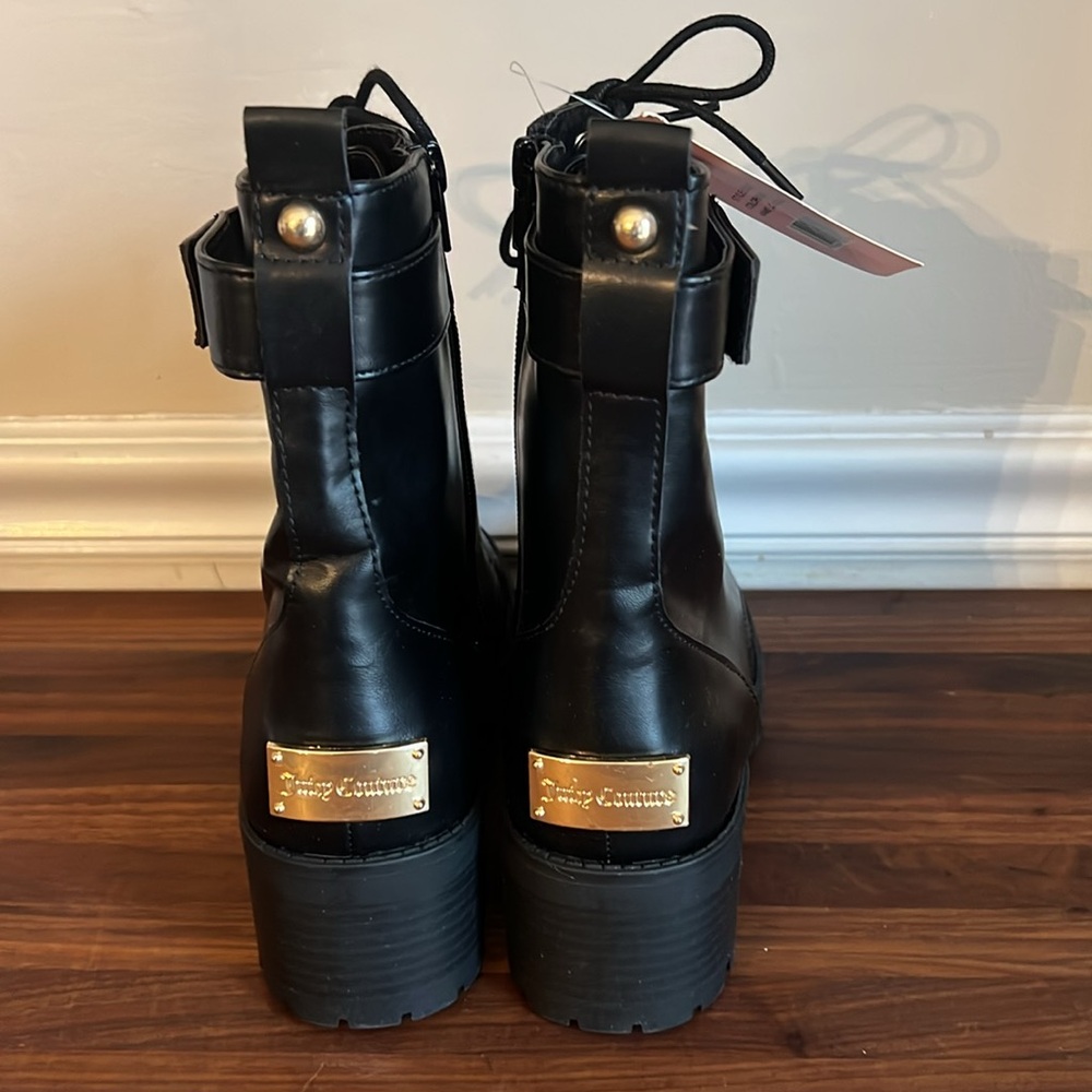 Juicy Couture Black Combat Boots Side Zip JC-OODLES 8 1/2 NWOB - Picture 6 of 11